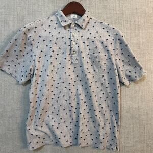 johnnie-O Hangin' Out Polo Shirt Mens M Gray Palm Tree Print Stretch Currituck